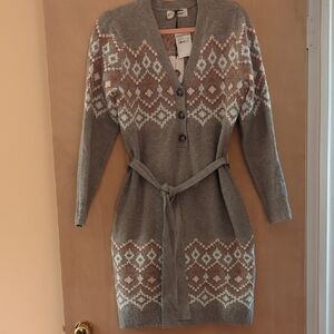 NWT Lucky Brand Gray and White Knit Sweater Dress